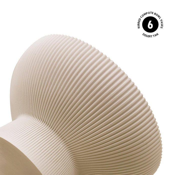 Set of 6 Ribbed Pedestal Decorative Bowls-Set of 6-Koyal Wholesale-Desert Tan-