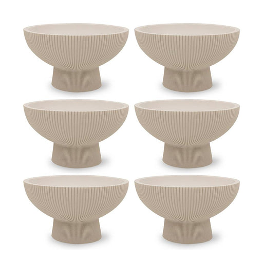 Set of 6 Ribbed Pedestal Decorative Bowls-Set of 6-Koyal Wholesale-Desert Tan-