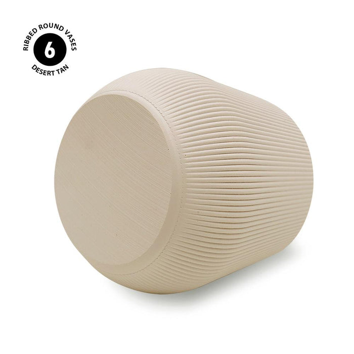 Set of 6 Ribbed Short Fluted Boho Vases-Set of 6-Koyal Wholesale-Desert Tan-