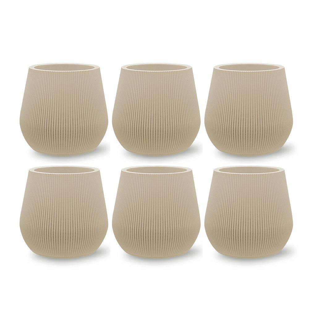 Set of 6 Ribbed Short Fluted Boho Vases-Set of 6-Koyal Wholesale-Desert Tan-