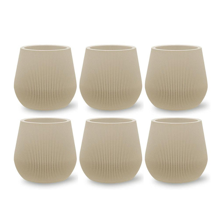 Set of 6 Ribbed Short Fluted Boho Vases-Set of 6-Koyal Wholesale-Desert Tan-