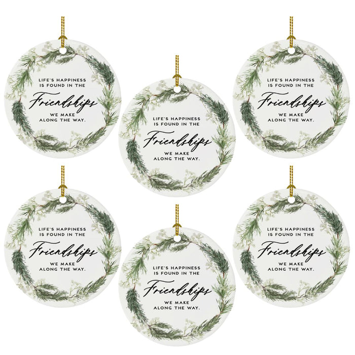Set of 6 Round Porcelain Bulk Pack Christmas Tree Ornament Keepsake Gift-Set of 6-Andaz Press-Greenery Floral - Cousins-
