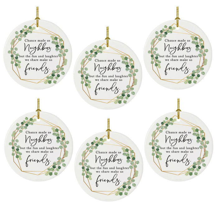 Set of 6 Round Porcelain Bulk Pack Christmas Tree Ornament Keepsake Gift-Set of 6-Andaz Press-Greenery Floral - Cousins-