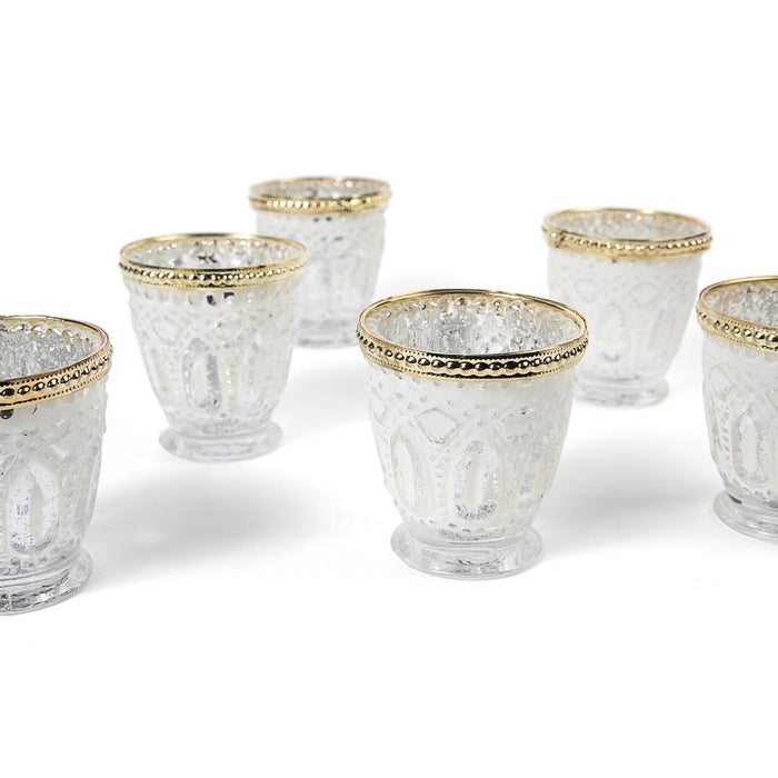 Set of 6 Shabby Chic Glass Vintage Votive Candle Holders Bulk Pack-Koyal Wholesale-Frosted Blue-Set of 1 (6 PC)-