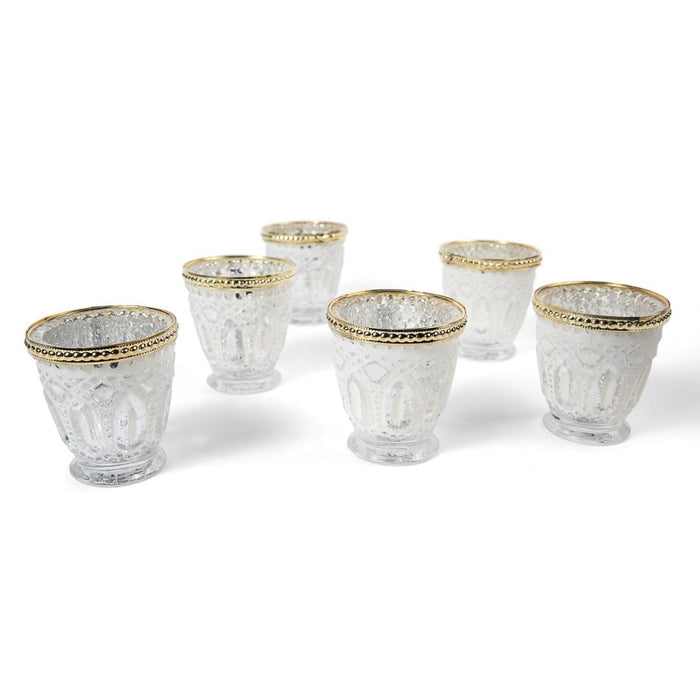 Set of 6 Shabby Chic Glass Vintage Votive Candle Holders Bulk Pack-Koyal Wholesale-Frosted Blue-Set of 1 (6 PC)-