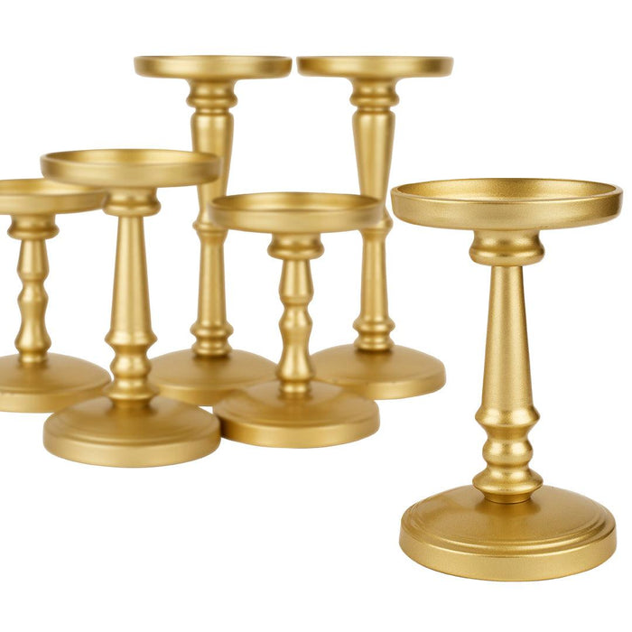 Set of 6 Vintage Antique Metal Pillar Candle Holders-Set of 6-Koyal Wholesale-Champagne Gold-