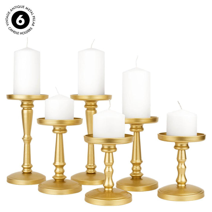 Set of 6 Vintage Antique Metal Pillar Candle Holders-Set of 6-Koyal Wholesale-Champagne Gold-