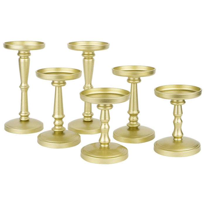 Set of 6 Vintage Antique Metal Pillar Candle Holders-Set of 6-Koyal Wholesale-Champagne Gold-