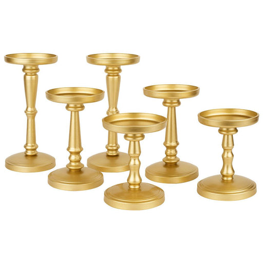 Set of 6 Vintage Antique Metal Pillar Candle Holders-Set of 6-Koyal Wholesale-Champagne Gold-