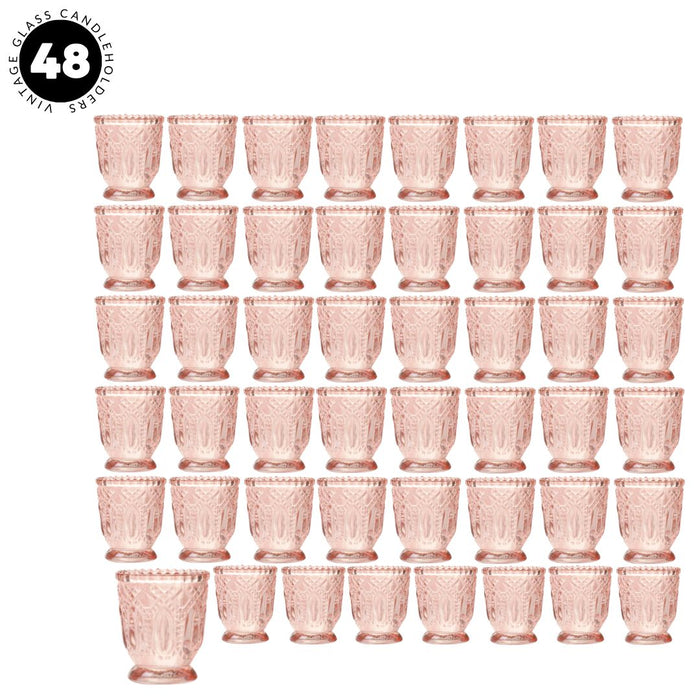 Set of 6 Vintage Glass Candle Holder Bulk Pack-Koyal Wholesale-Blush Pink-Set of 6-