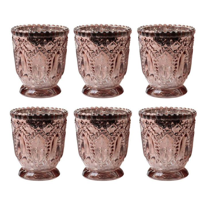 Set of 6 Vintage Glass Candle Holder Bulk Pack-Koyal Wholesale-Blush Pink-Set of 6-