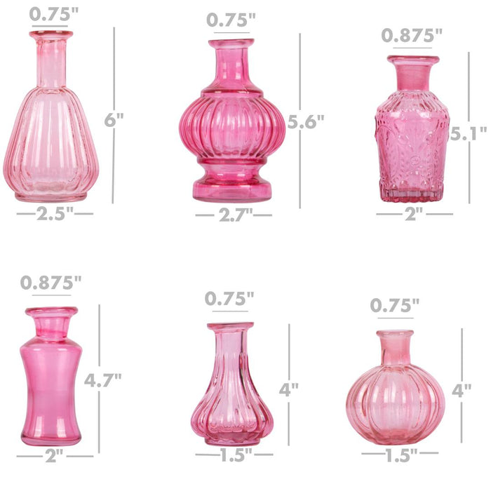 Set of 6 Vintage Glass Flower Bud Vases-Set of 6-Koyal Wholesale-Berry-