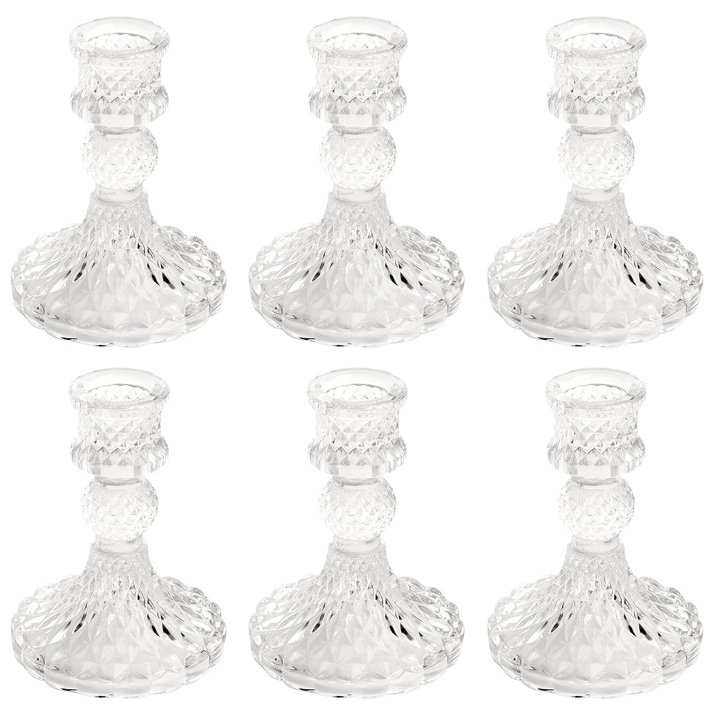 Set of 6 Vintage Glass Taper Candle Holders-Set of 6-Koyal Wholesale-Clear-