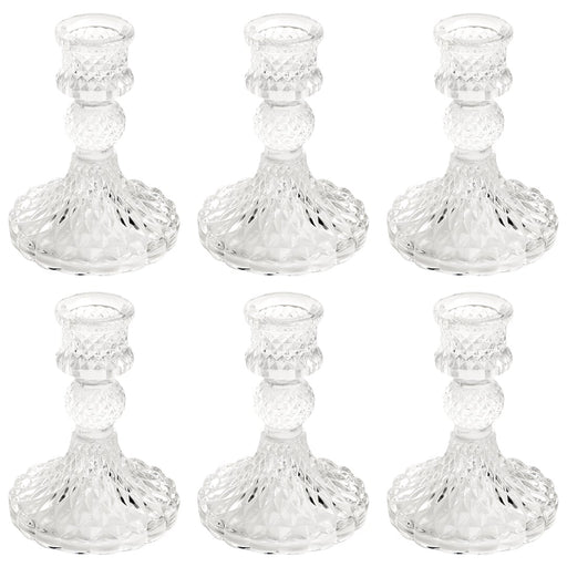 Set of 6 Vintage Glass Taper Candle Holders-Set of 6-Koyal Wholesale-Clear-