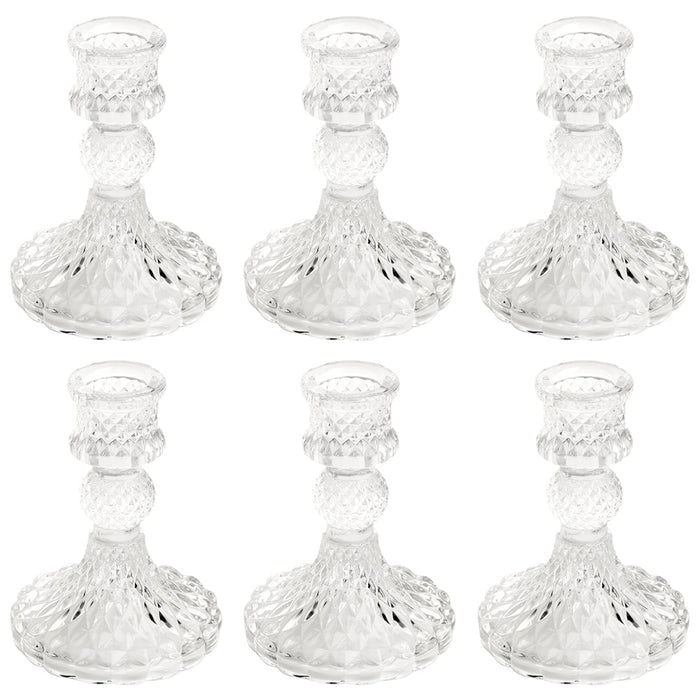Set of 6 Vintage Glass Taper Candle Holders-Set of 6-Koyal Wholesale-Clear-