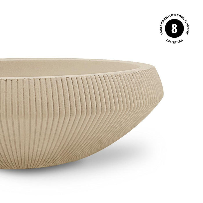 Set of 8 Ribbed Shallow Plant Pots, Succulent Pots-Set of 8-Koyal Wholesale-Desert Tan-