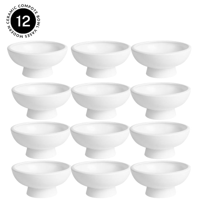 Set of 8 White Pedestal Footed Bowl Bulk Flower Vases-Koyal Wholesale-5.5" x 5.5"-