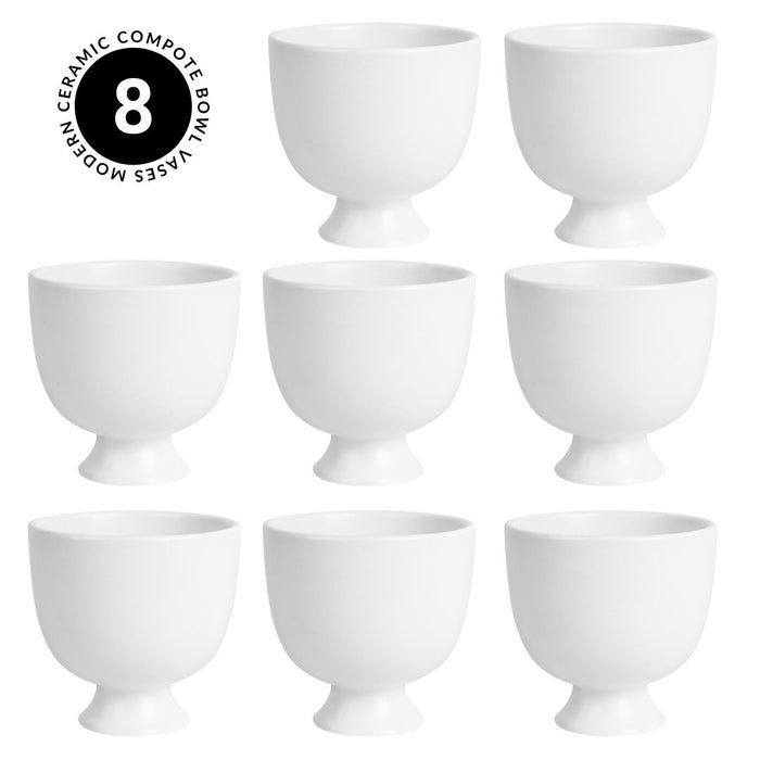 Set of 8 White Pedestal Footed Bowl Bulk Flower Vases-Koyal Wholesale-5.5" x 5.5"-