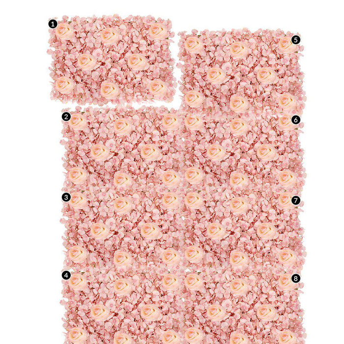 Silk Artificial Hydrangea and Rose Flower Wall Panels, Set of 8-Set of 8-Koyal Wholesale-Pink-24" x 17" x 2.5" H-