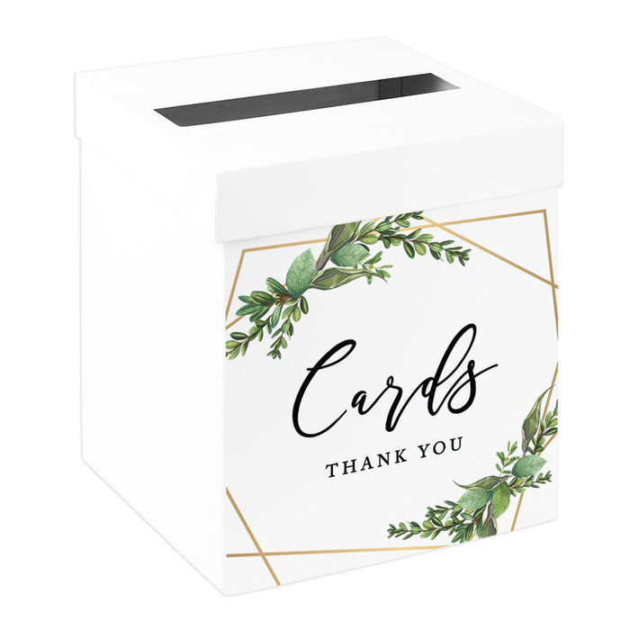 Sturdy White Wedding Day Card Box Wedding Gift Box-Set of 1-Andaz Press-Geometric Leaf Frame.-