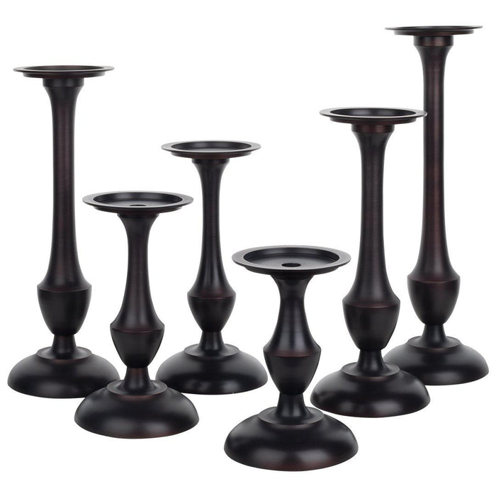 Tall Metal Pillar and Taper Candle Holders, Pedestal Stands, Tiered for Wedding Table Centerpieces-Set of 6-Koyal Wholesale-Bronze-
