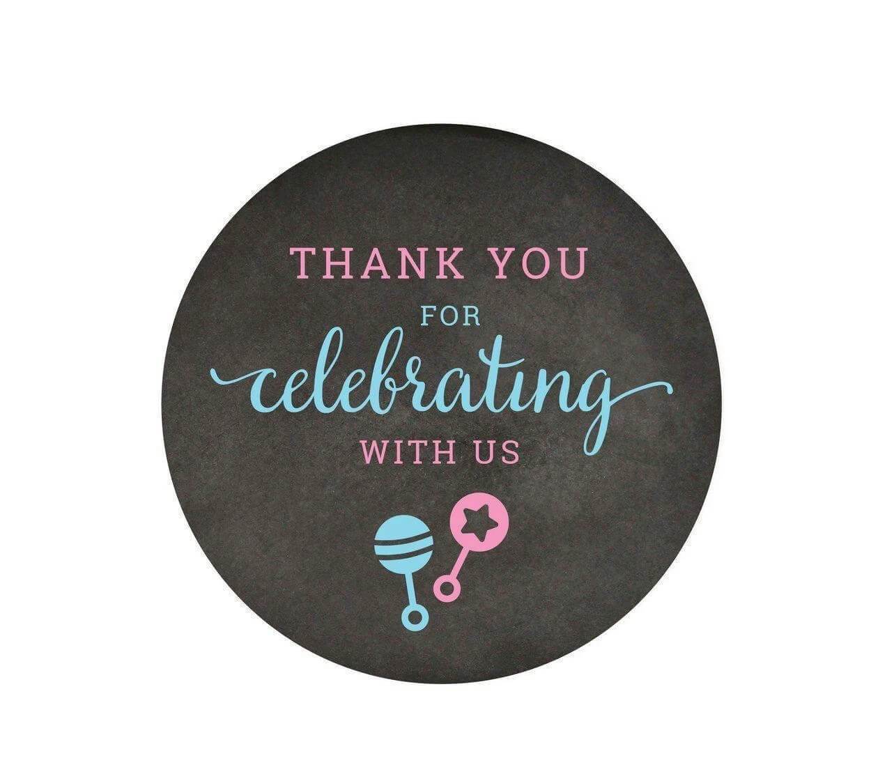 Team Pink/Blue Gender Reveal Baby Shower Round Favor Stickers-Set of 40-Andaz Press-Thank You For Celebrating With Us!-
