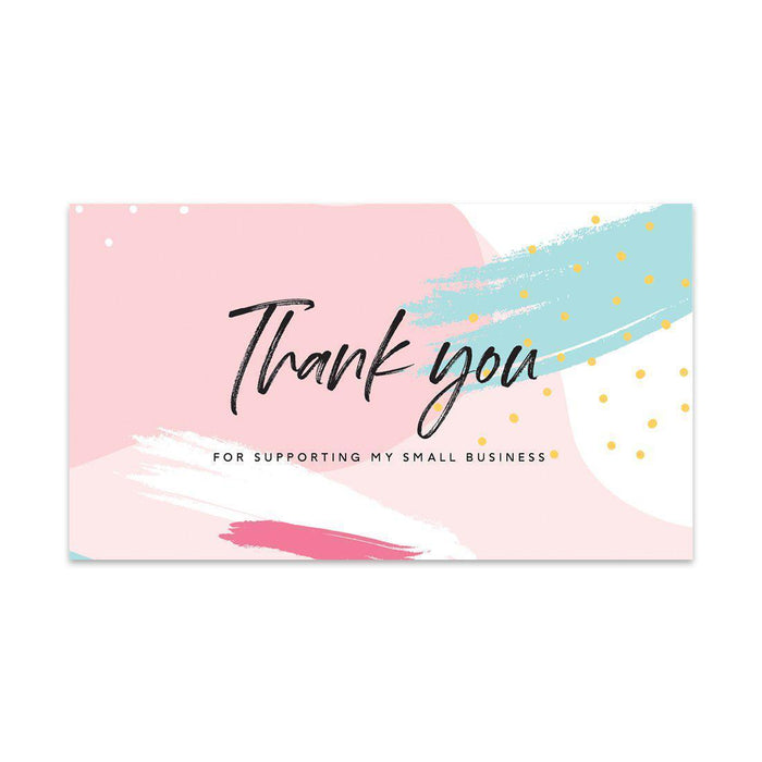 Thank You for Supporting My Small Business Cards-Set of 100-Andaz Press-Pink Aqua Abstract Brush Strokes-