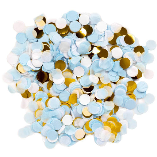 Tissue Paper Confetti 1-Inch Round Circles, Bulk 5.3 oz Pack, Confetti Balloon Decorations-Set of 1-Andaz Press-Baby Blue, White, Gold-