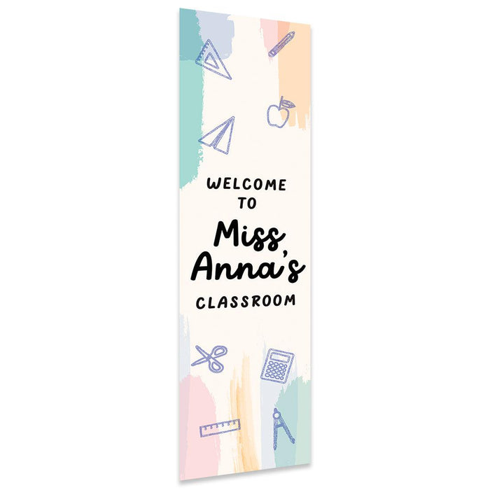 Vertical Large Custom Classroom Welcome Banner Sign for Teachers, Set of 1-Set of 1-Andaz Press-Crayons-