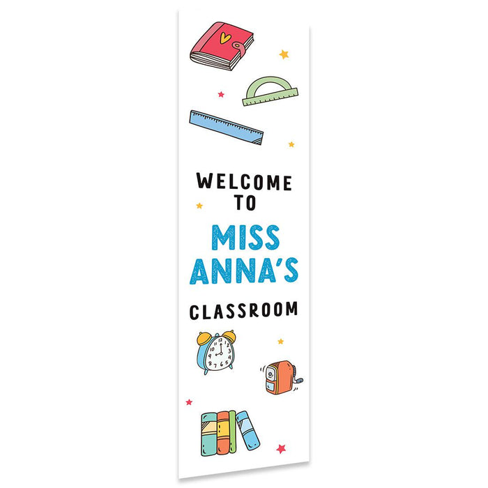 Vertical Large Custom Classroom Welcome Banner Sign for Teachers, Set of 1-Set of 1-Andaz Press-Crayons-