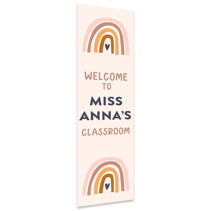 Vertical Large Custom Classroom Welcome Banner Sign for Teachers, Set of 1-Set of 1-Andaz Press-Boho Rainbow Heart-