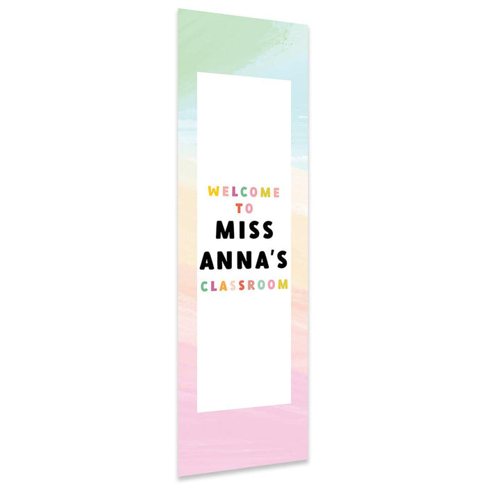 Vertical Large Custom Classroom Welcome Banner Sign for Teachers, Set of 1-Set of 1-Andaz Press-Pastel Rainbow Ombre-
