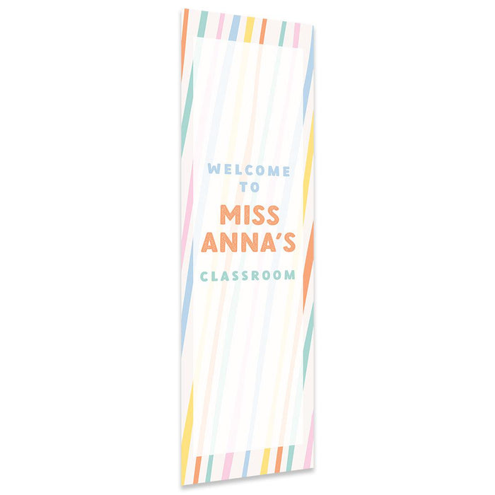 Vertical Large Custom Classroom Welcome Banner Sign for Teachers, Set of 1-Set of 1-Andaz Press-Pastel Rainbow Stripes-
