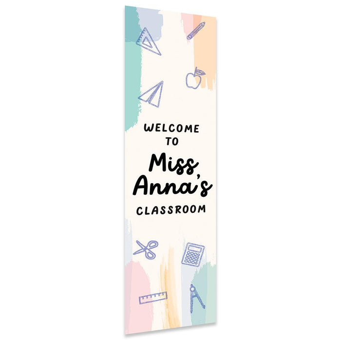 Vertical Large Custom Classroom Welcome Banner Sign for Teachers, Set of 1-Set of 1-Andaz Press-Pastel Watercolor-