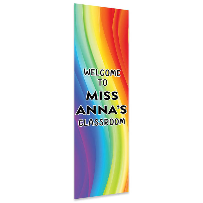 Vertical Large Custom Classroom Welcome Banner Sign for Teachers, Set of 1-Set of 1-Andaz Press-Rainbow Swirls-