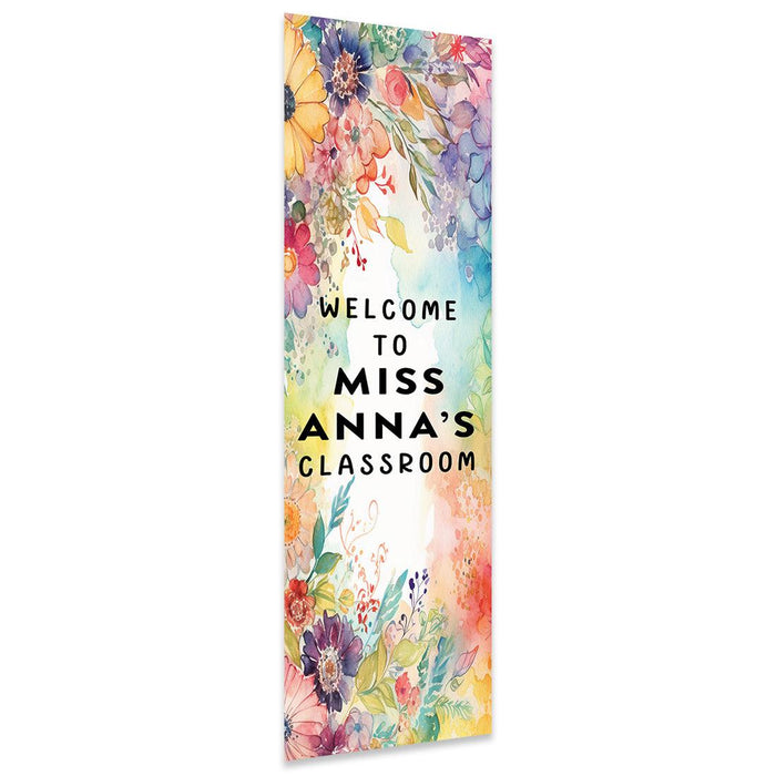 Vertical Large Custom Classroom Welcome Banner Sign for Teachers, Set of 1-Set of 1-Andaz Press-Watercolor Flowers-