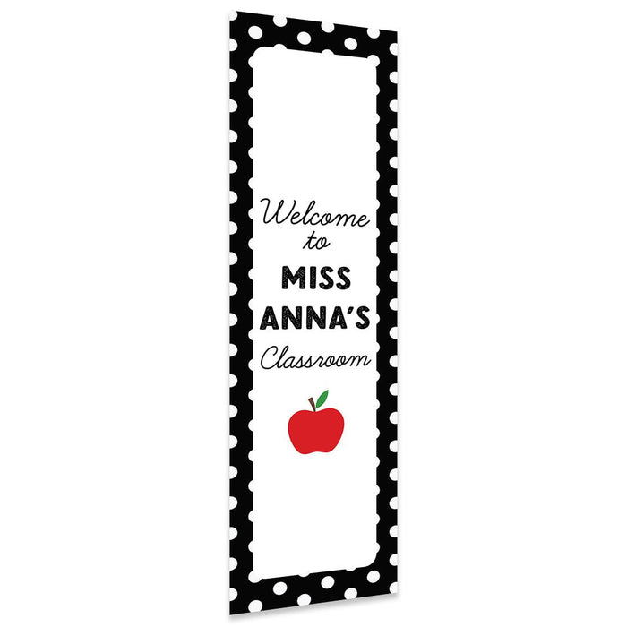Vertical Large Custom Classroom Welcome Banner Sign for Teachers, Set of 1-Set of 1-Andaz Press-White Polka Dots Apple-