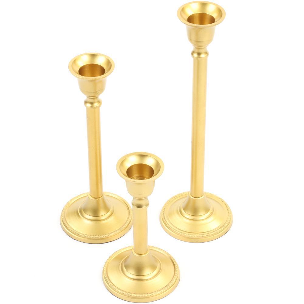 Vintage Brass Metal Candlestick Set, Set of 3