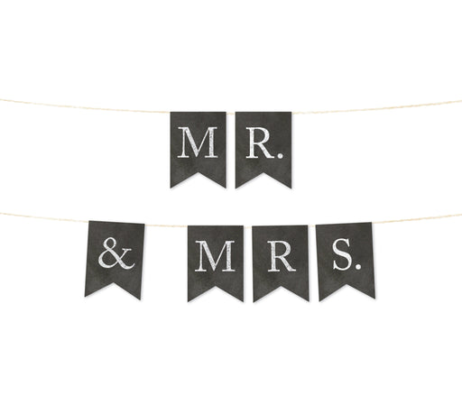 Vintage Chalkboard Wedding Pennant Party Banner-Set of 1-Andaz Press-Mr. & Mrs.-
