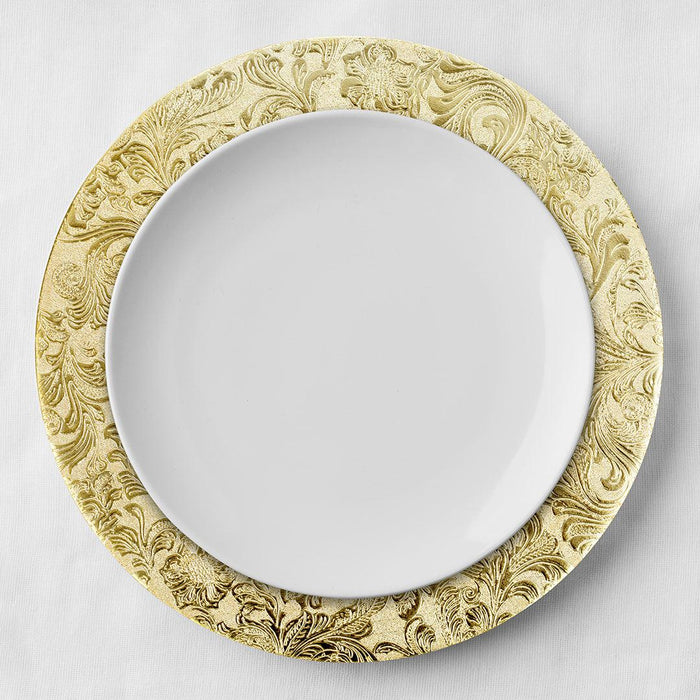 Vintage Floral Acrylic Charger Plates-Set of 4-Koyal Wholesale-Gold-