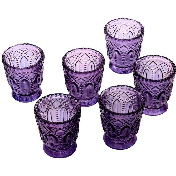 Vintage Glass Candle Holder, Set of 6-Set of 6-Koyal Wholesale-Purple-