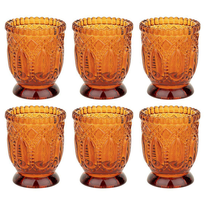 Vintage Glass Candle Holder, Set of 6-Set of 6-Koyal Wholesale-Amber-