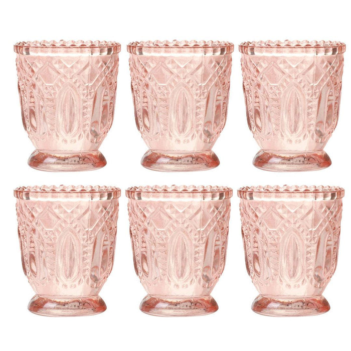 Vintage Glass Candle Holder, Set of 6-Set of 6-Koyal Wholesale-Blush Pink-