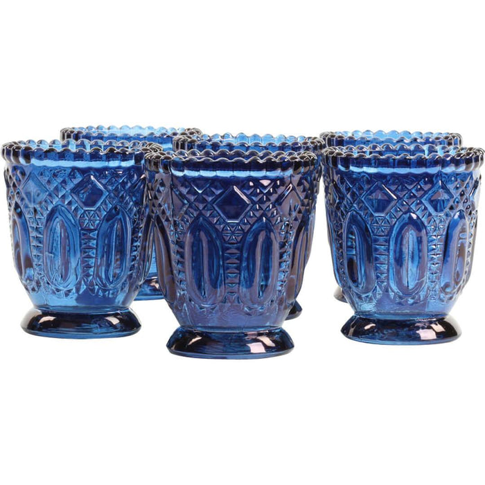 Vintage Glass Candle Holder, Set of 6-Set of 6-Koyal Wholesale-Navy Blue-