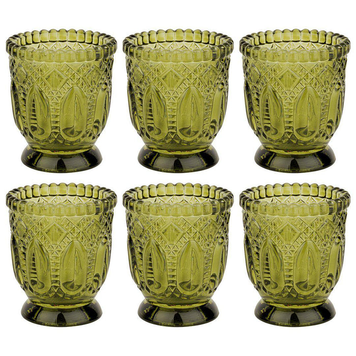 Vintage Glass Candle Holder, Set of 6-Set of 6-Koyal Wholesale-Olive Green-