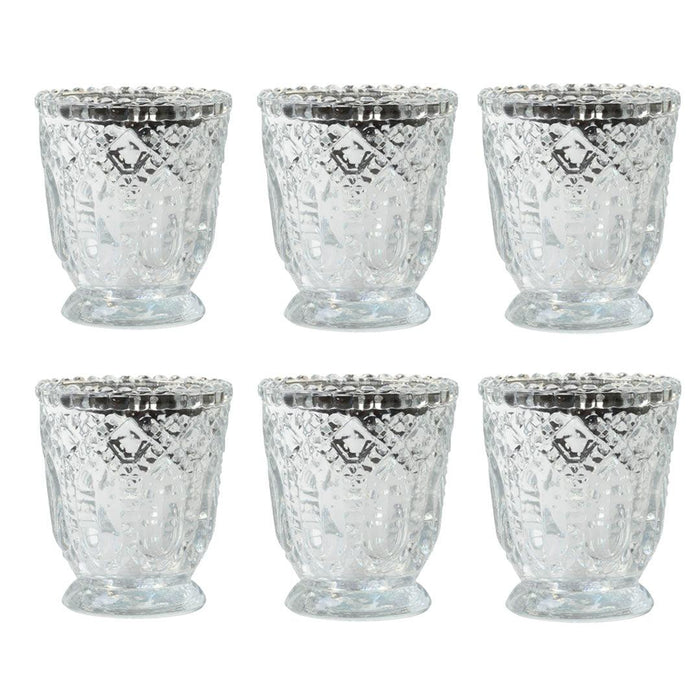 Vintage Glass Candle Holder, Set of 6-Set of 6-Koyal Wholesale-Silver-
