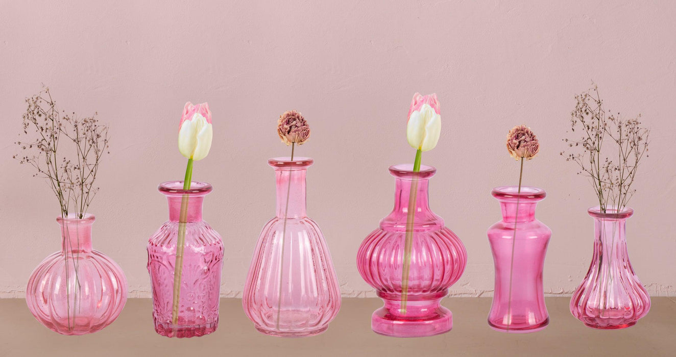 Vintage Glass Flower Bud Vases, Set of 6-Set of 6-Koyal Wholesale-Berry-