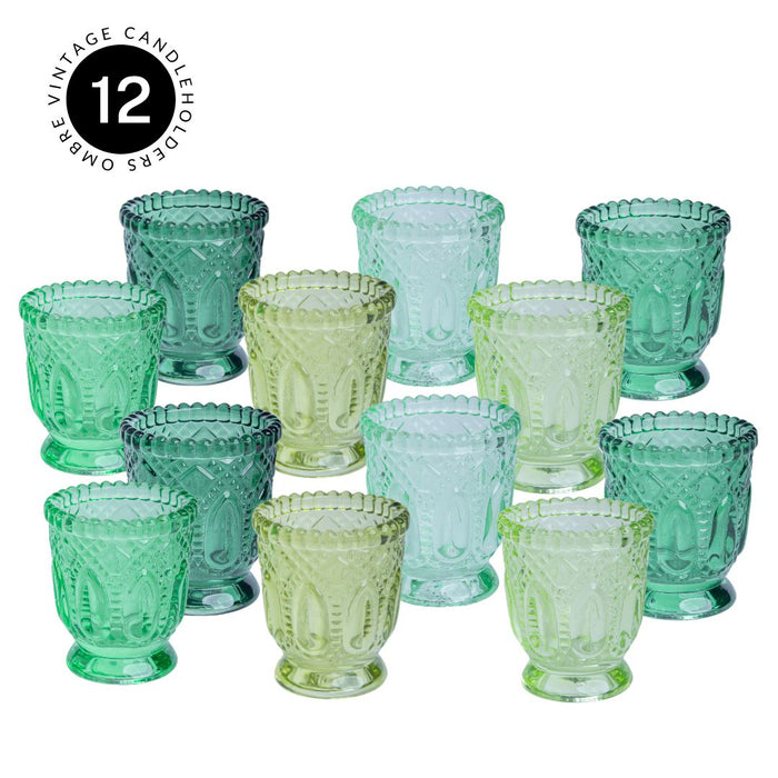 Vintage Ombre Glass Votive Candle Holders, Set of 12-Set of 12-Koyal Wholesale-Green-