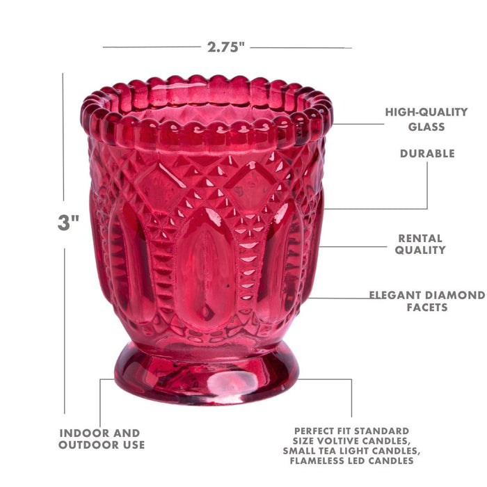 Vintage Ombre Glass Votive Candle Holders, Set of 12-Set of 12-Koyal Wholesale-Red-