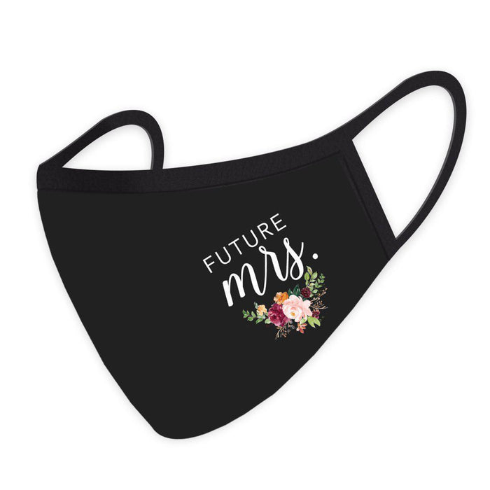 Wedding Collection Face Mask, Reusable Black Cloth Masks with 1 Replaceable PM 2.5 Protection Filter-Set of 1-Andaz Press-Floral Future Mrs.-